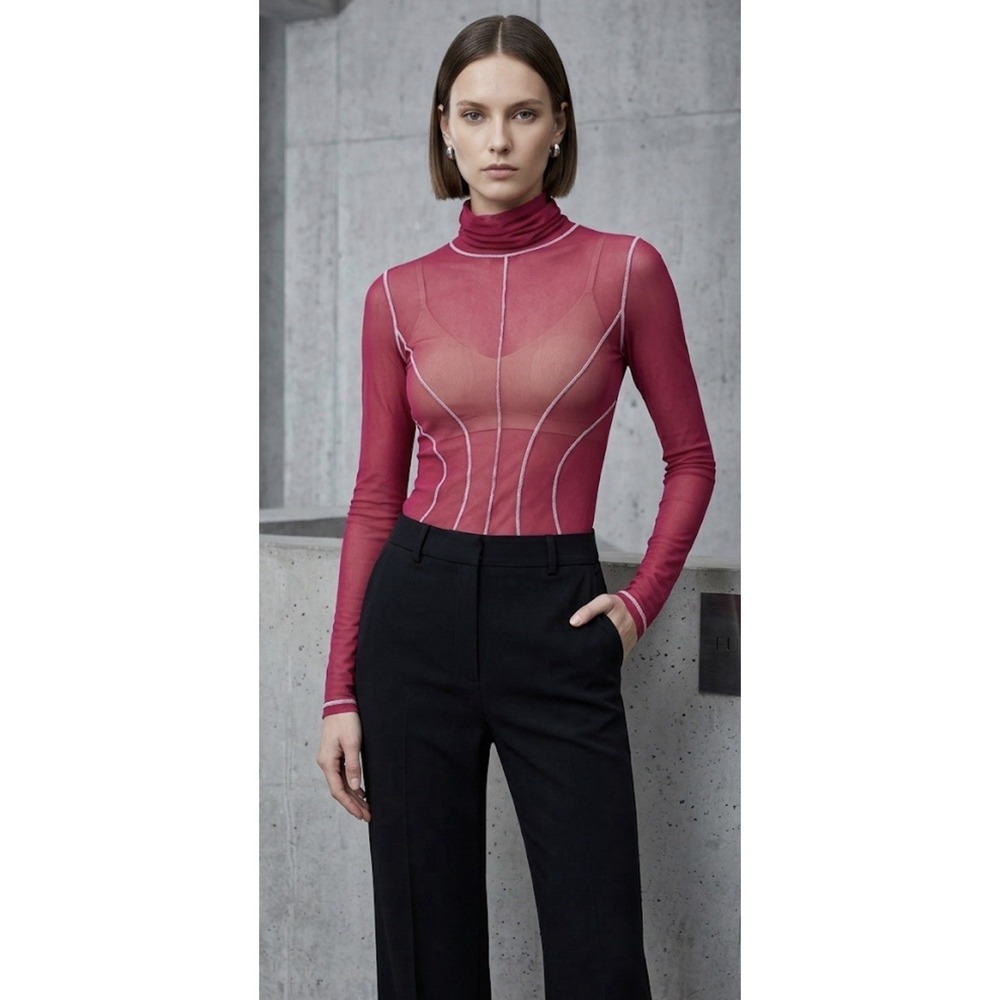 Fuzzi Abito long-sleeve turtleneck mesh top Size Medium Mesh Lined Stretch